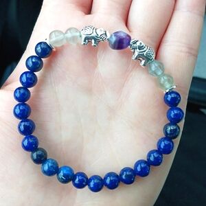 Lapis Lazuli fluorite crystal elephant stretch bracelet 6mm beads